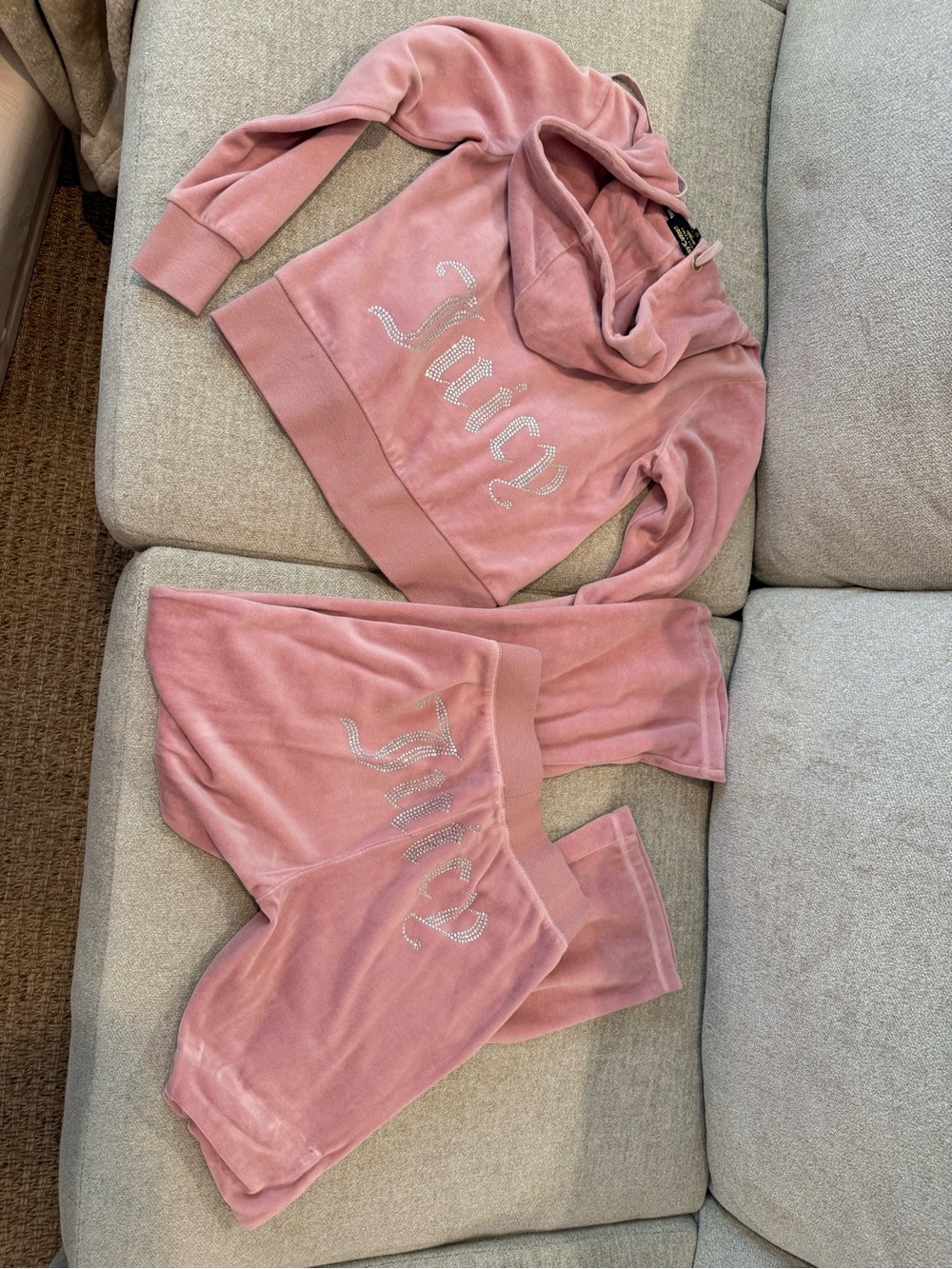 Juicy Couture Pink Velour Rhinestone Logo Hoodie & Joggers Set